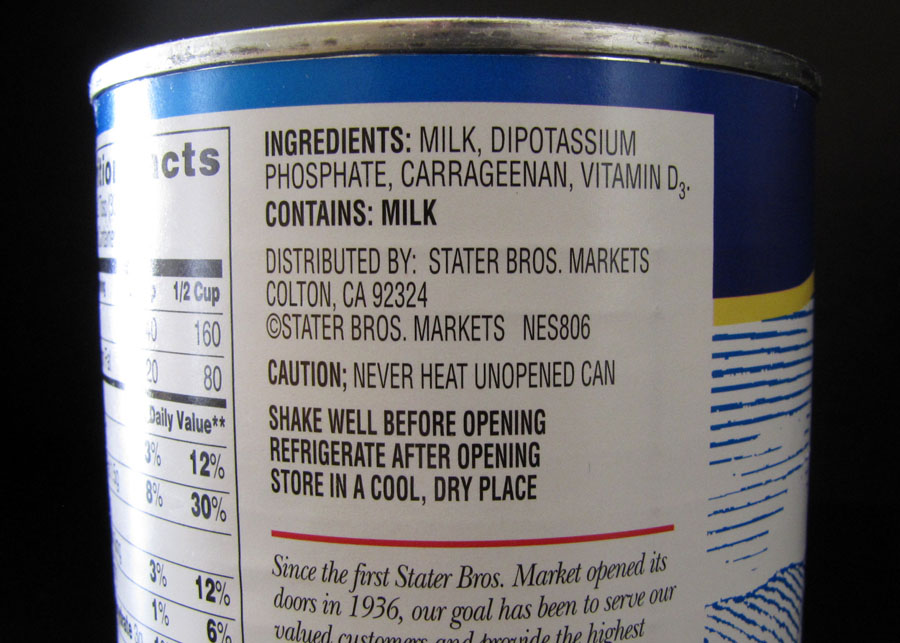 carnation condensed milk nutrition label